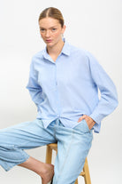 Blue and white multi striped shirt_5