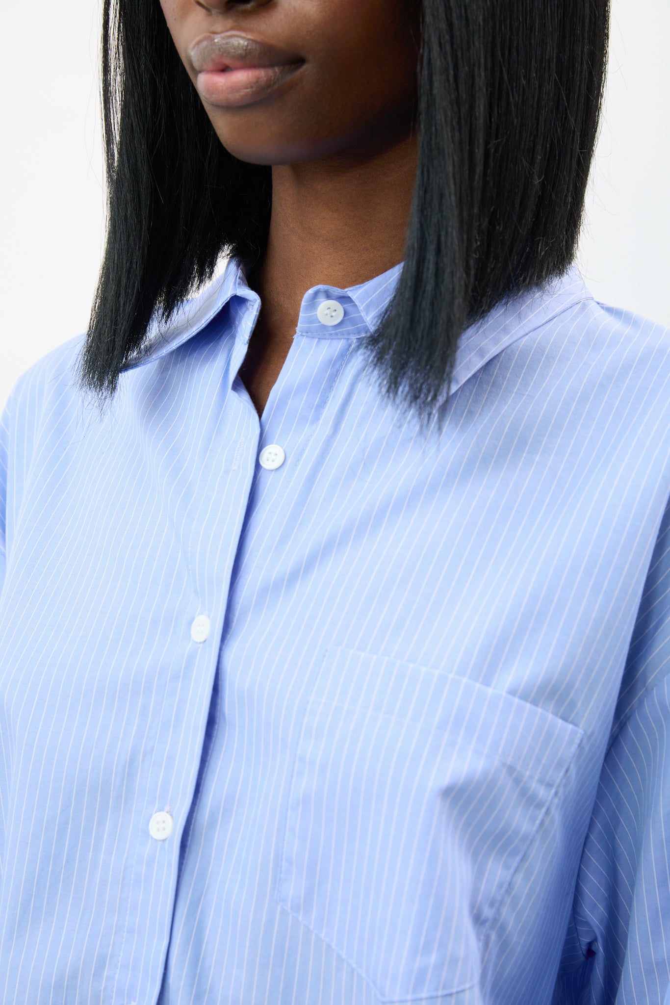 Blue and white pinstriped loose fit shirt_3