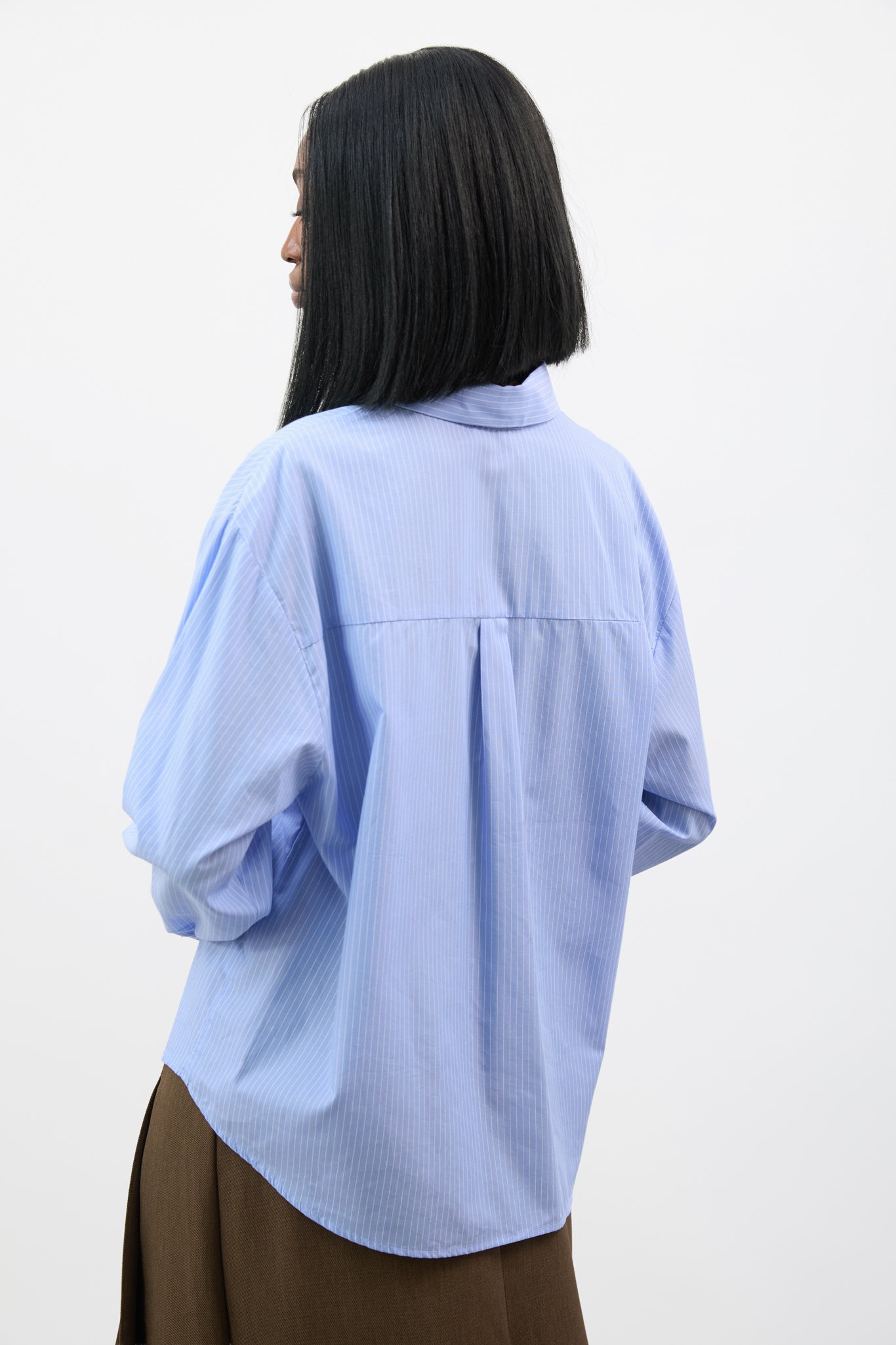Blue and white pinstriped loose fit shirt_2