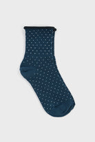 Blue and white polka dot roll trim socks_3