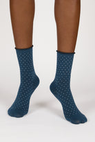 Blue and white polka dot roll trim socks_2