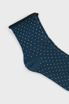 Blue and white polka dot roll trim socks_4
