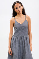 Black chambray polka dot strappy dress_3