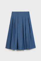 Blue denim contrast stitch box pleat skirt_6
