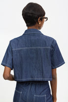 Blue denim contrast stitch short sleeve jacket_2
