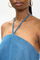 Blue denim halter neck mini dress_4
