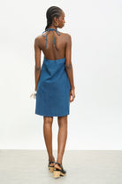 Blue denim halter neck mini dress_2