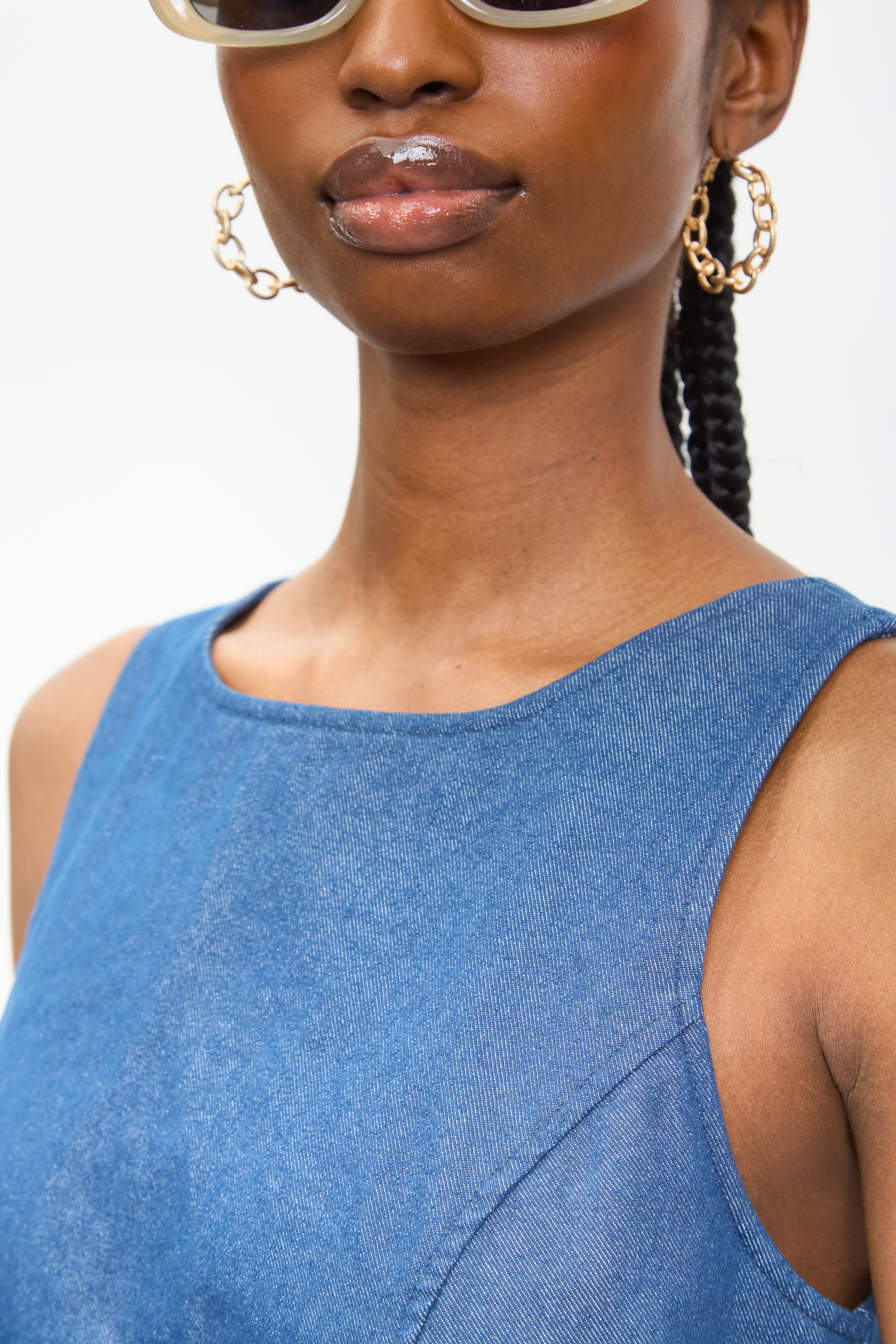 Blue denim tailored bubble hem dress_4