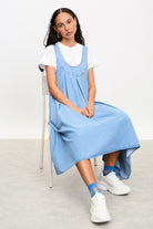 Blue denim tie peek back dress_6