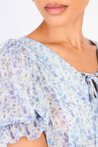 Blue floral print short sleeved mini dress_4