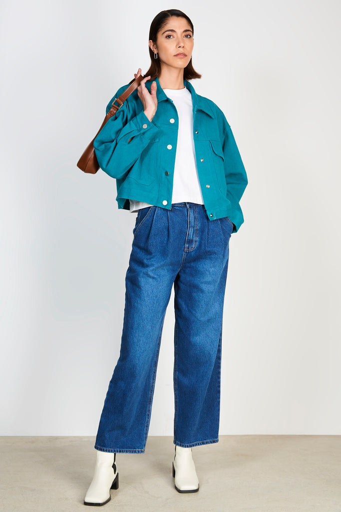 Blue green relaxed fit denim jacket_5