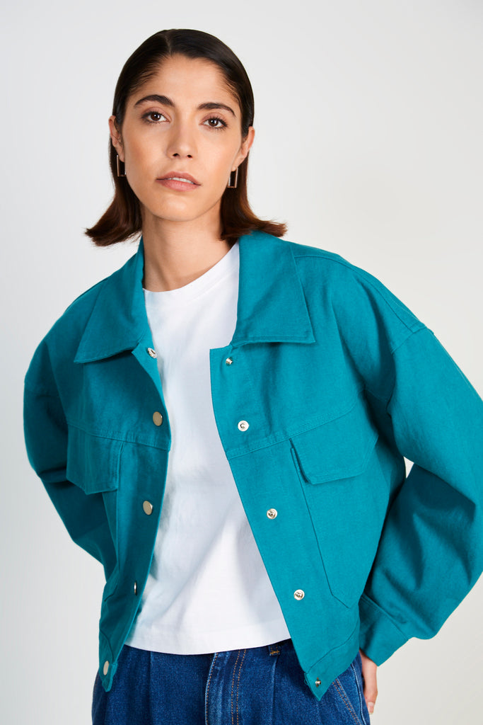 Blue green relaxed fit denim jacket_2