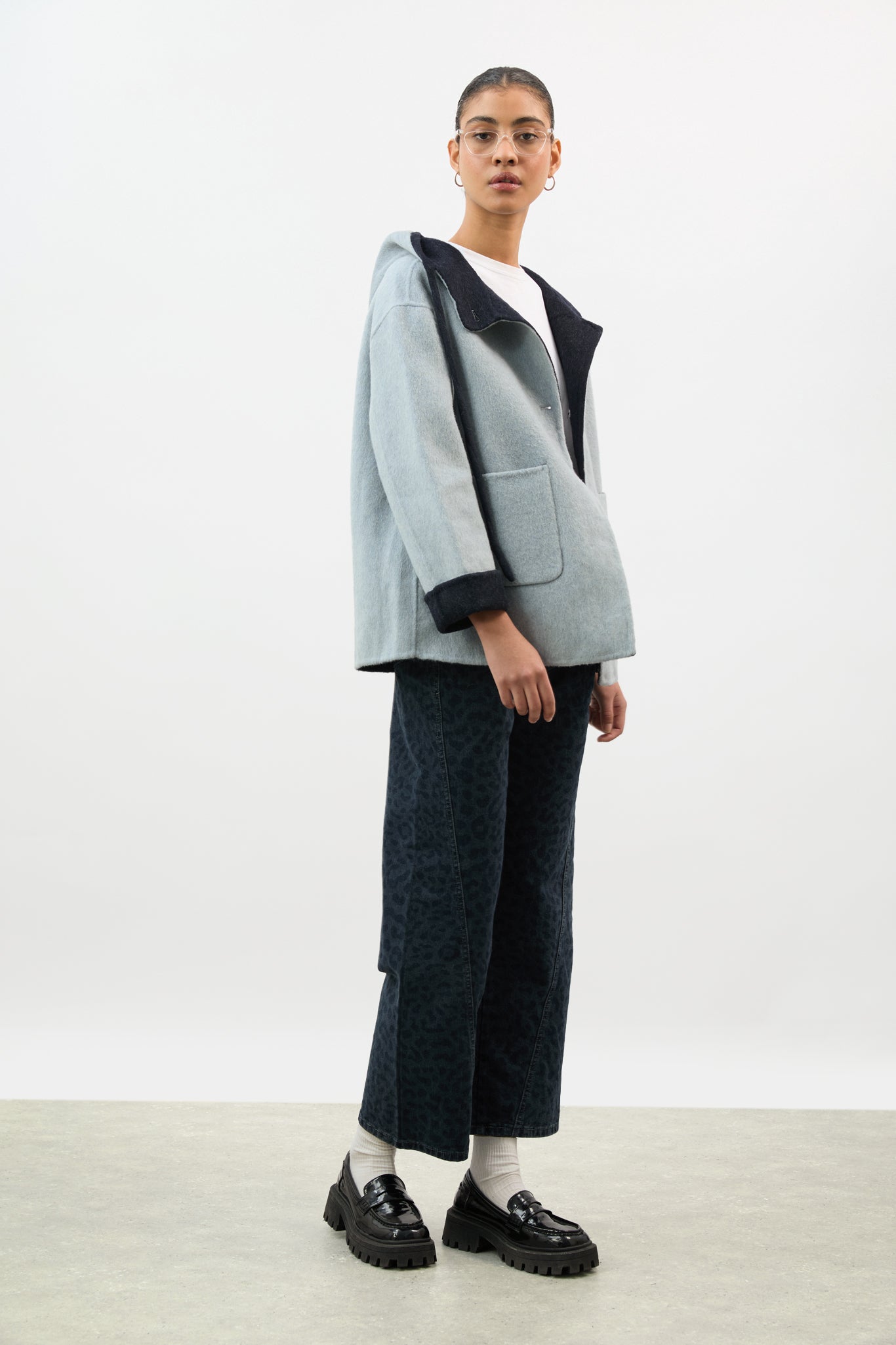 Blue grey and navy wool blend hooded coat_5