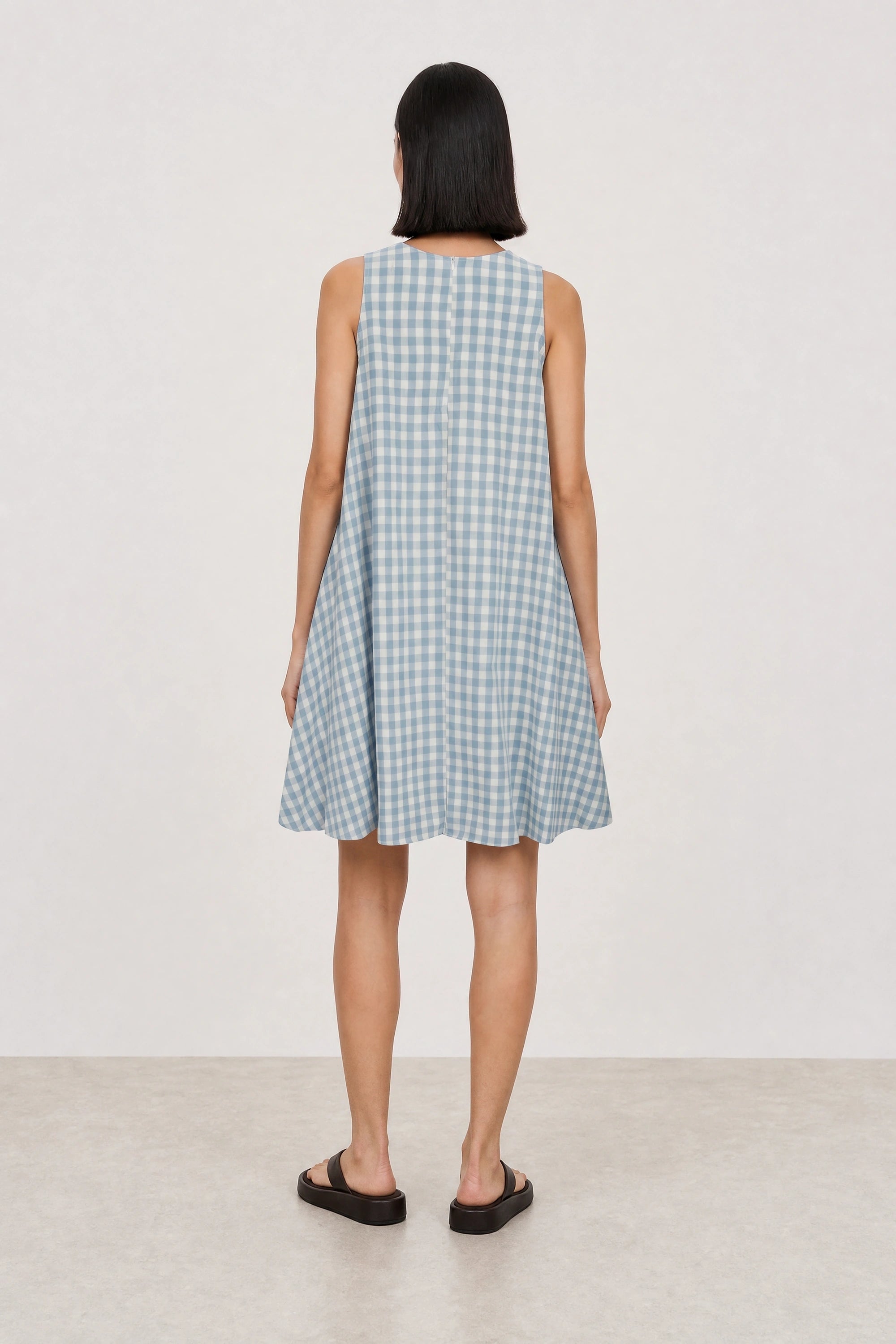 Blue large gingham checked side pocket dress_2