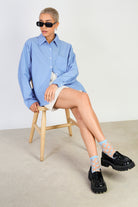 Blue pinstriped loose fit shirt_5