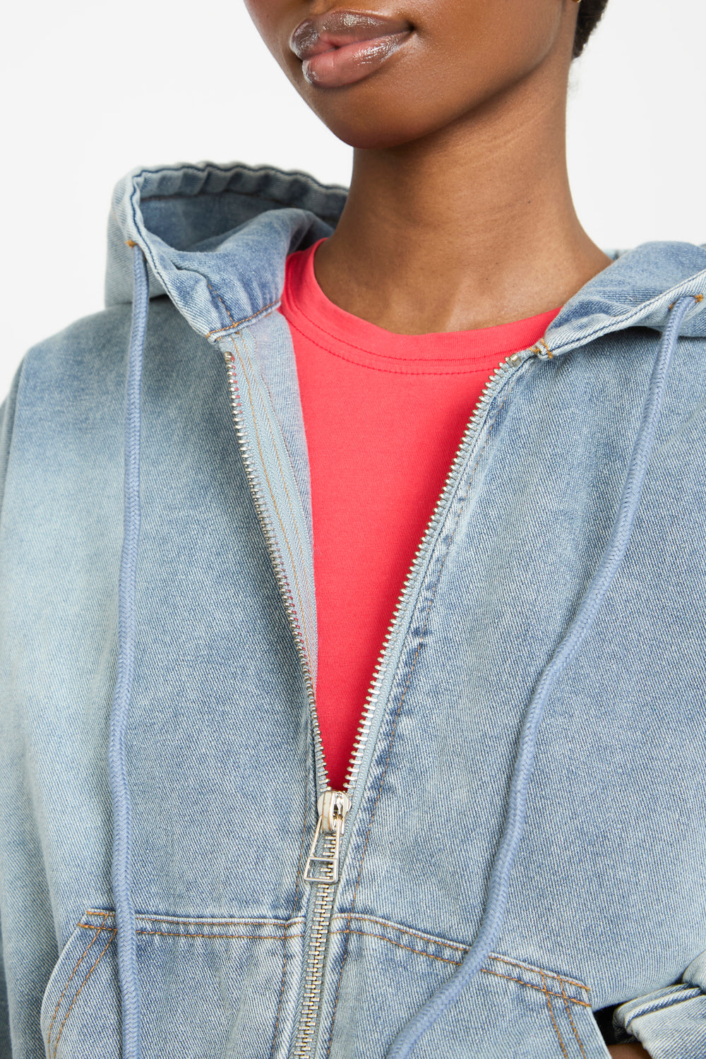 Blue short hooded denim jacket | Glassworks London