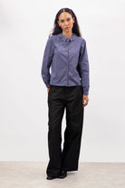 Blue small ruffle collar blouse_5