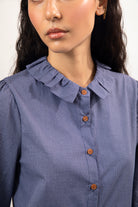 Blue small ruffle collar blouse_4