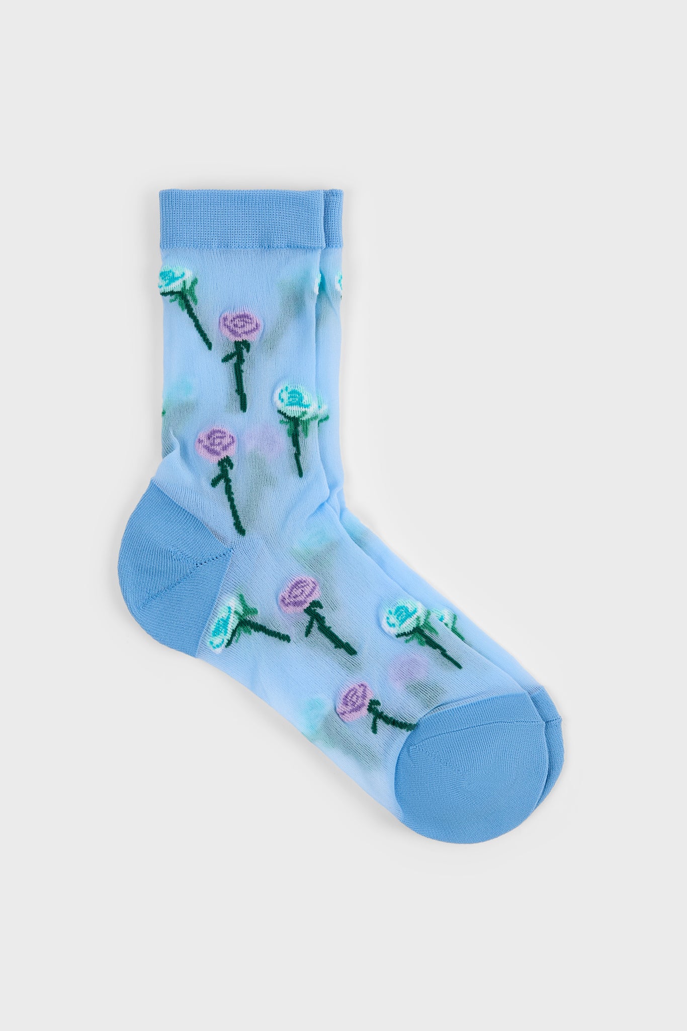 Blue stemmed roses sheer socks_1
