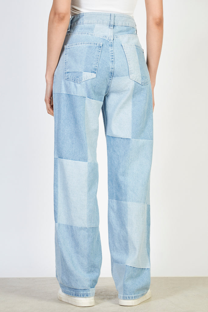 Blue washed denim check jeans_2