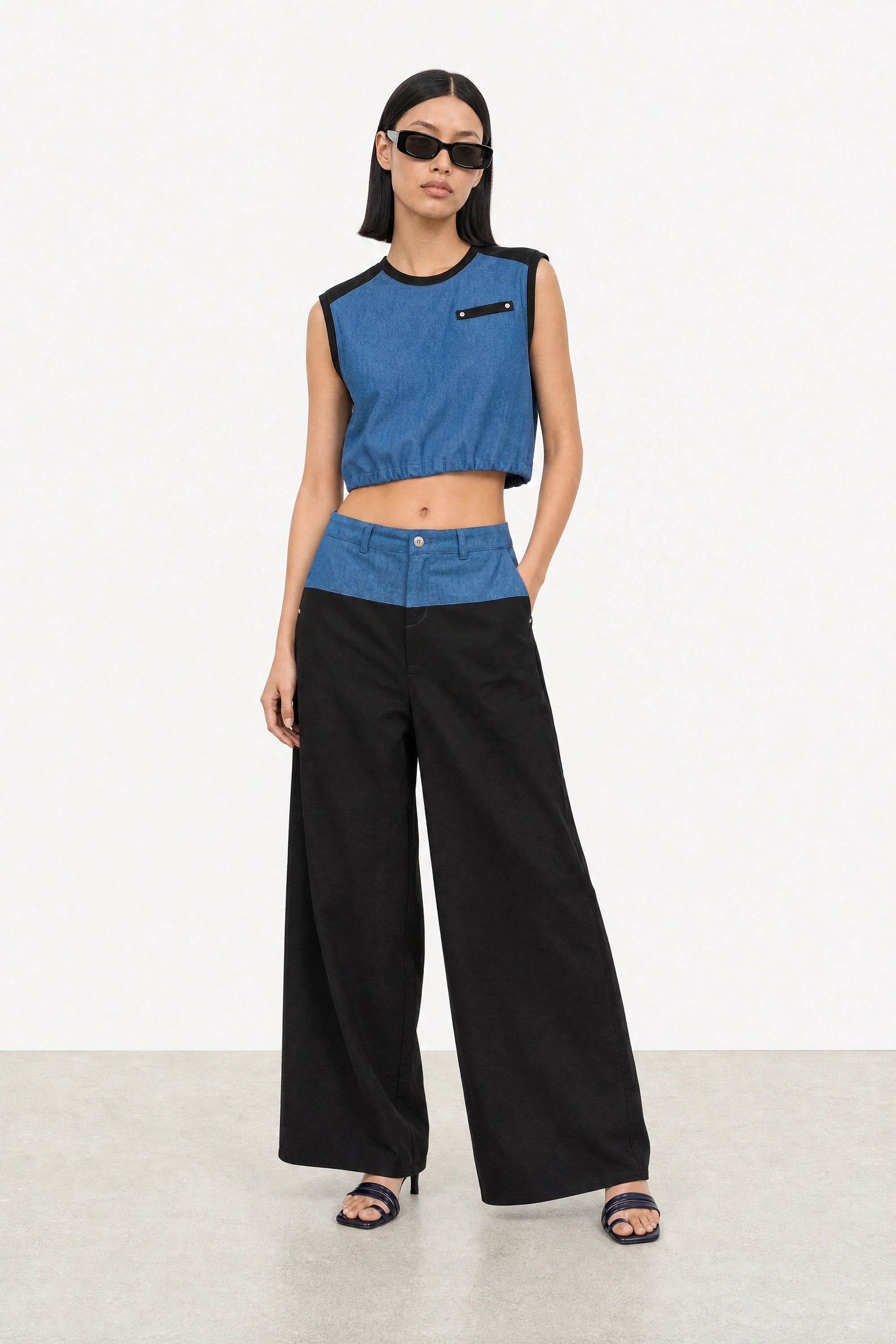 Blue denim and black jersey tank_6