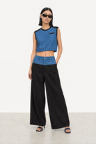 Blue denim and black jersey tank_6