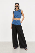 Blue denim and black jersey trousers_5