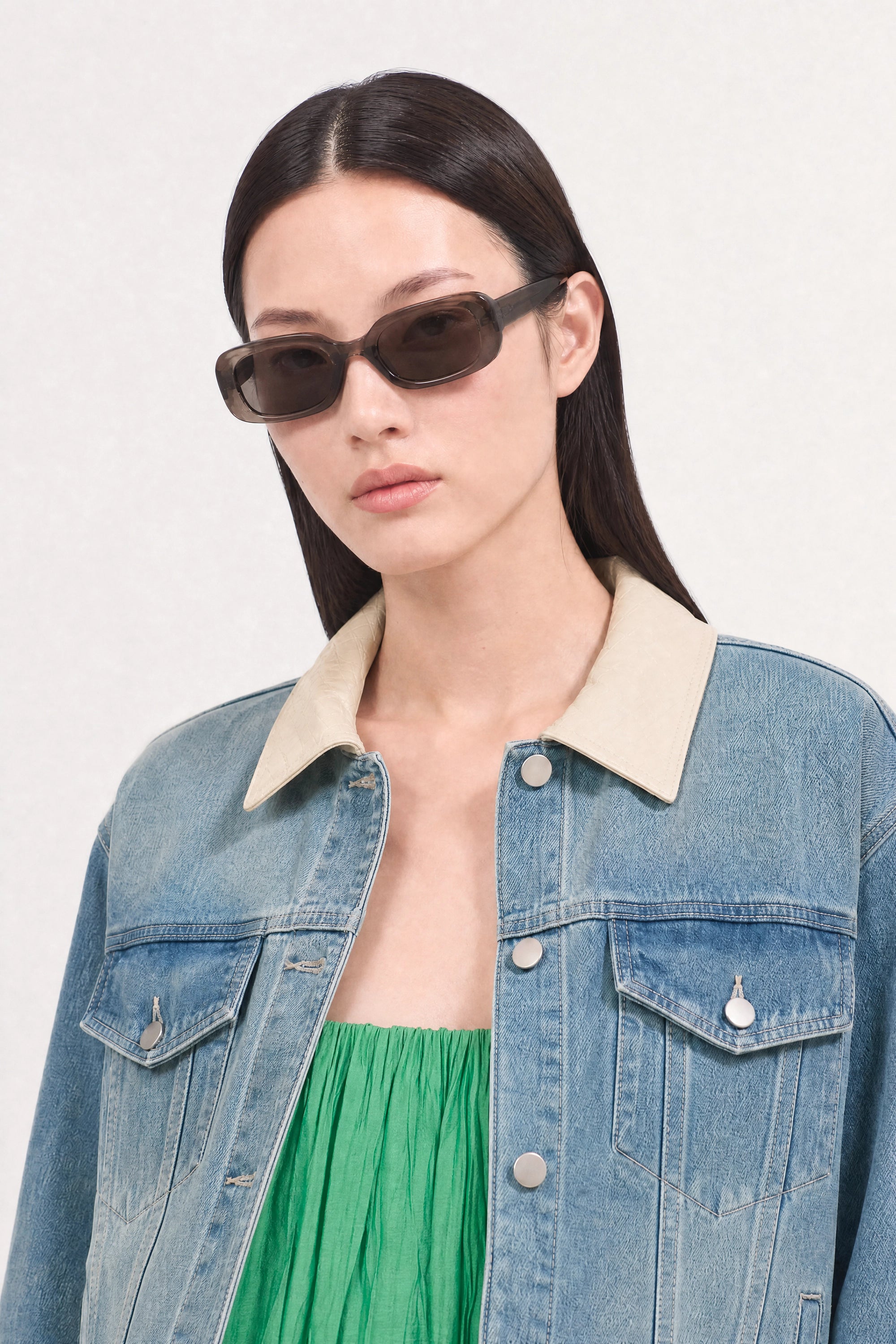 Blue denim ivory woven collar jacket_4