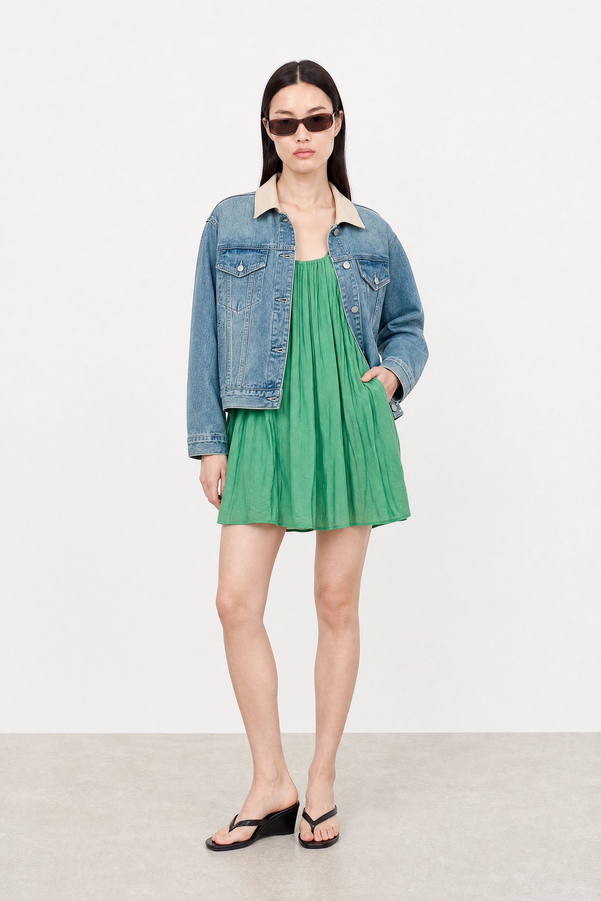 Blue denim ivory woven collar jacket_5