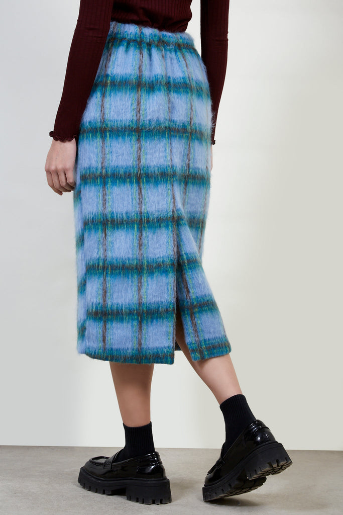 Blue and green bold checked wool blend skirt_2