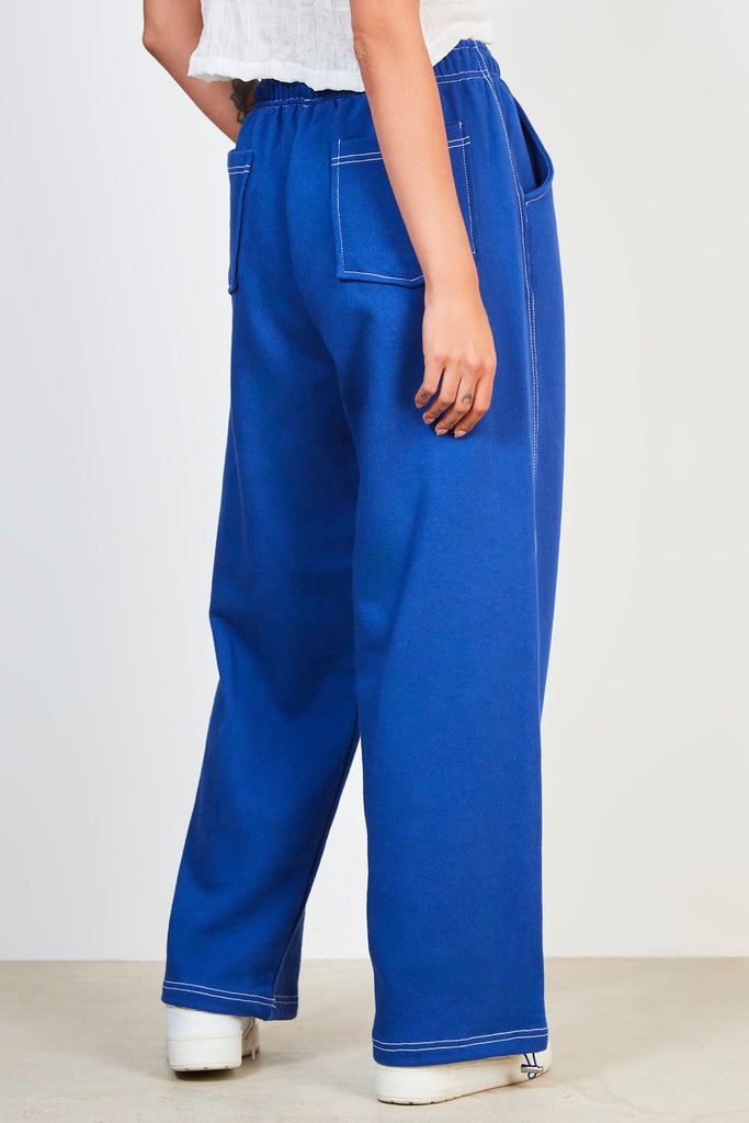 Blue and white contrast stitch sweatpants_2