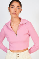 Pink ribbed zip neck top_5