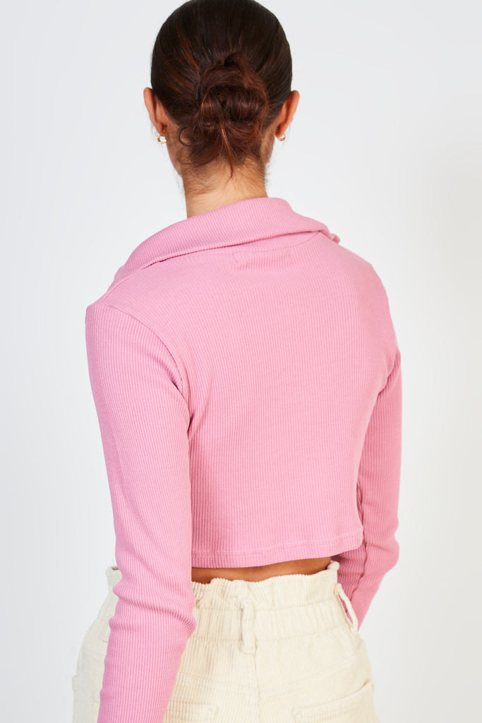 Pink ribbed zip neck top_2