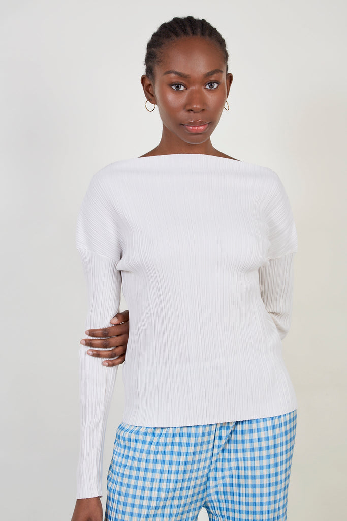Ivory pleat ribbed wide neck top_1