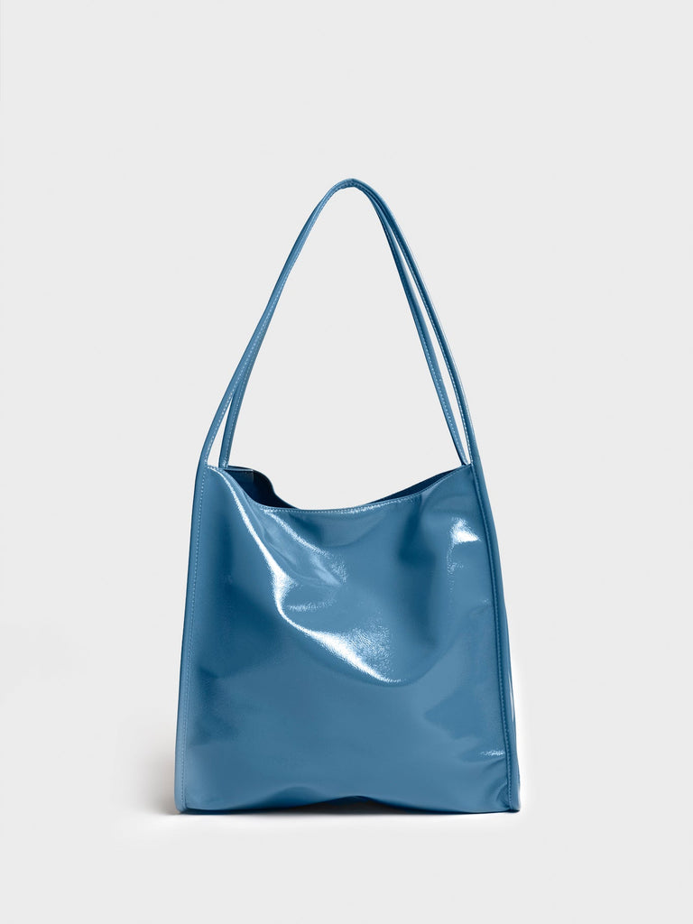 Blue grey high shine PVC tote bag_6