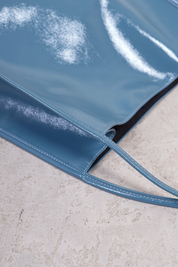 Blue grey high shine PVC tote bag_4