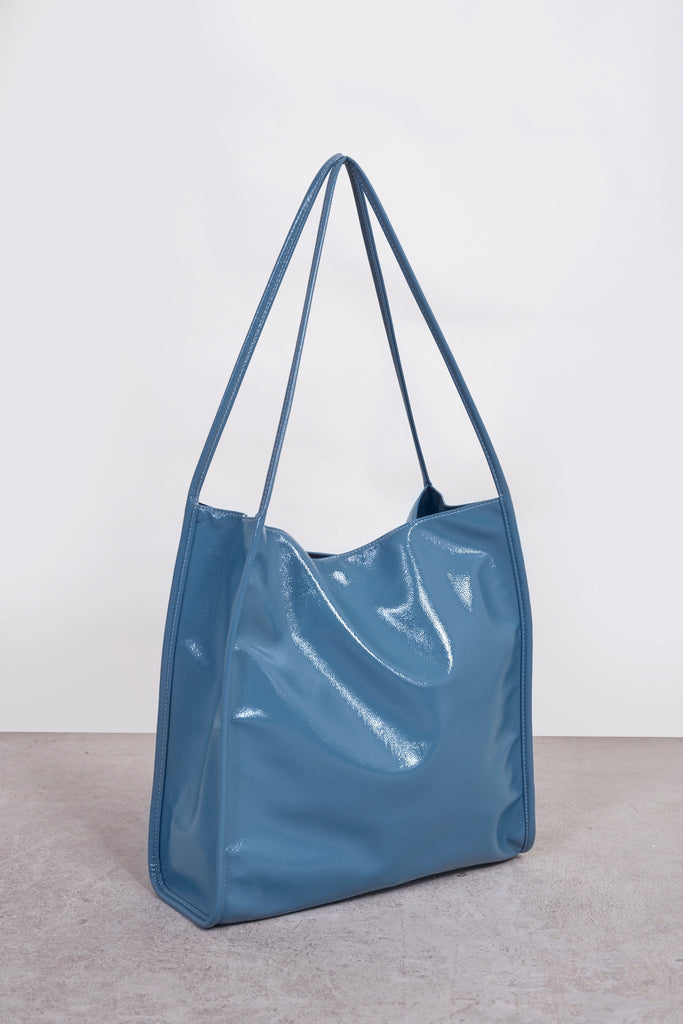 Blue grey high shine PVC tote bag_2