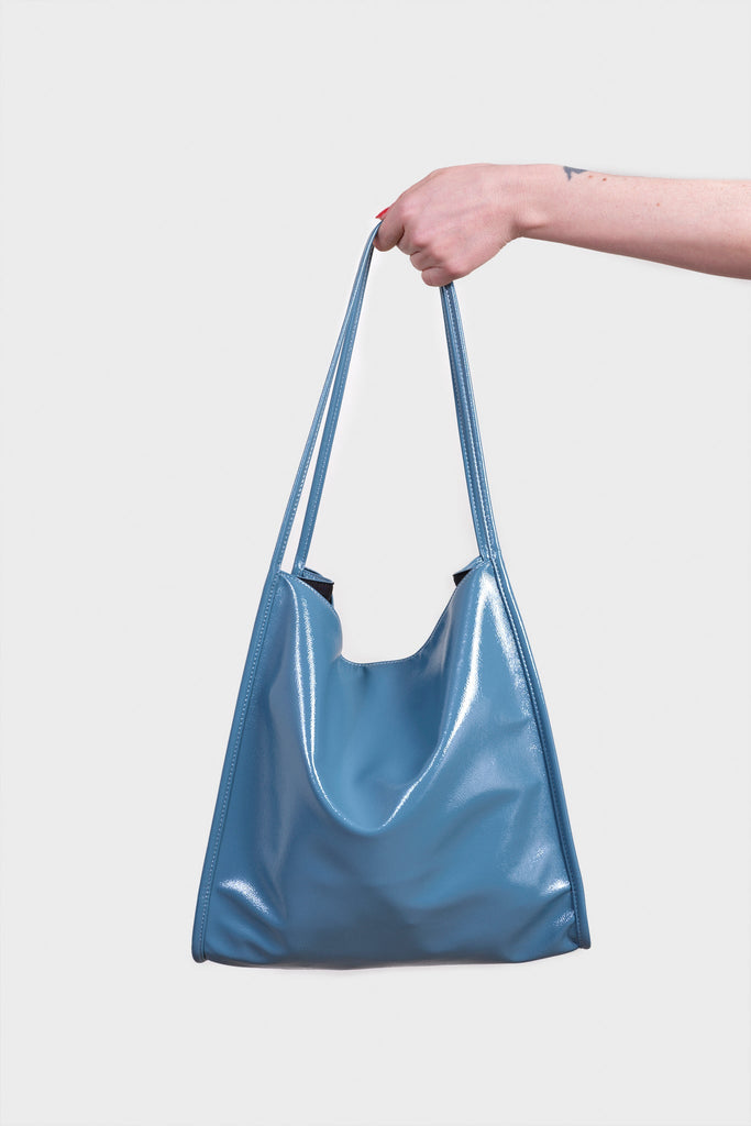 Blue grey high shine PVC tote bag_3