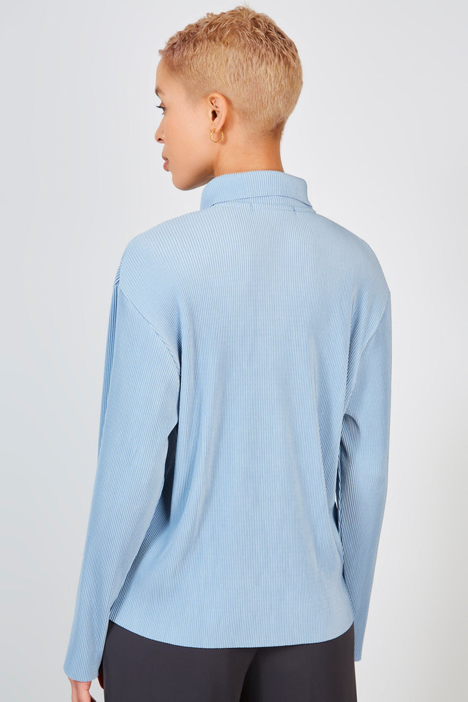 Blue grey micro pleated long sleeved shirt_3