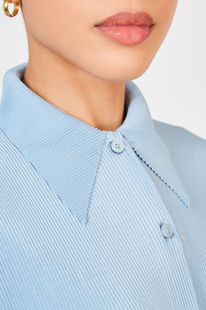 Blue grey micro pleated long sleeved shirt_4