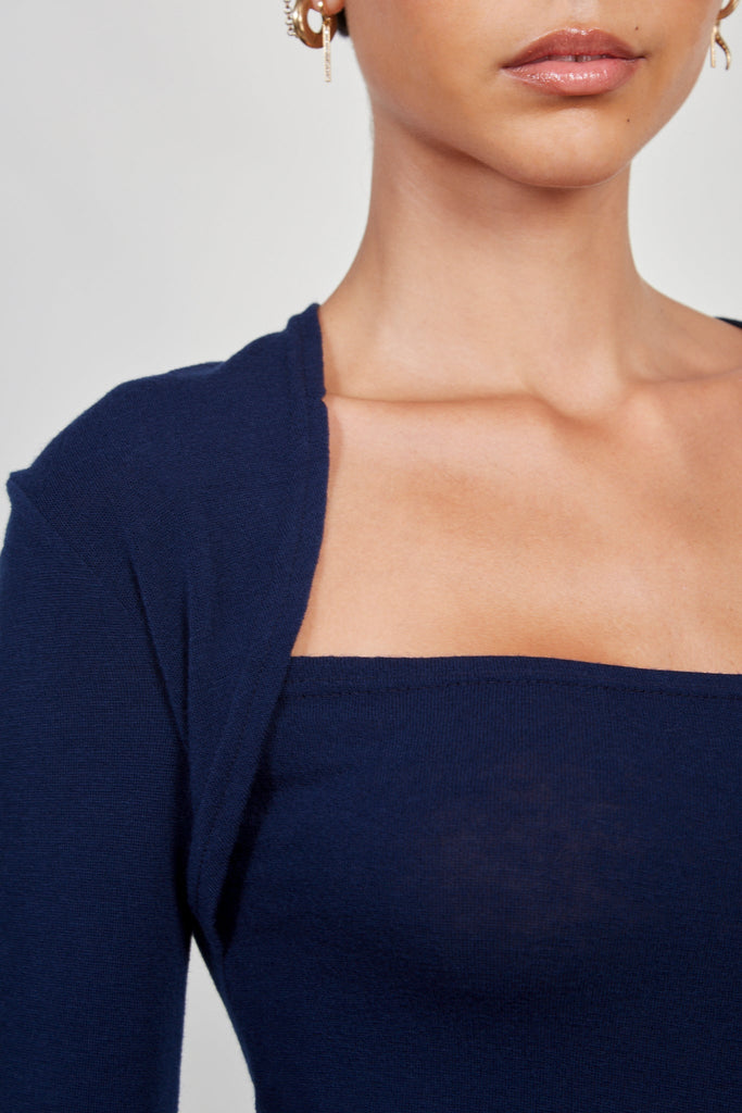 Blue layered sleeved tube top_4