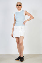 Blue mixed knit ivory trim sweater vest_4