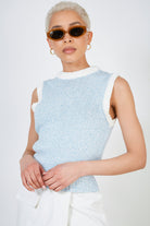 Blue mixed knit ivory trim sweater vest_2