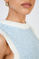 Blue mixed knit ivory trim sweater vest_5