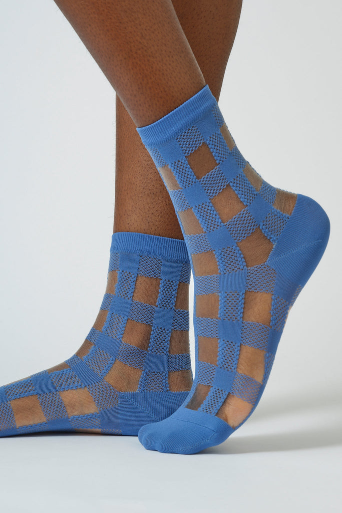 Blue sheer gingham check socks_2