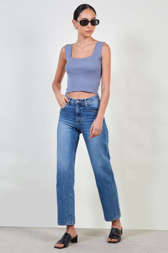 Blue washed straight  leg jeans_2