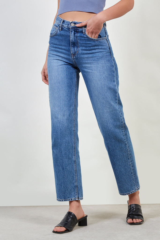 Blue washed straight  leg jeans_1