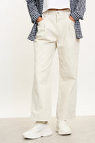 Bone white single pleat straight leg jeans_1