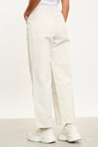 Bone white single pleat straight leg jeans_2
