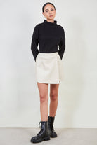 Bone white vegan leather skort_1